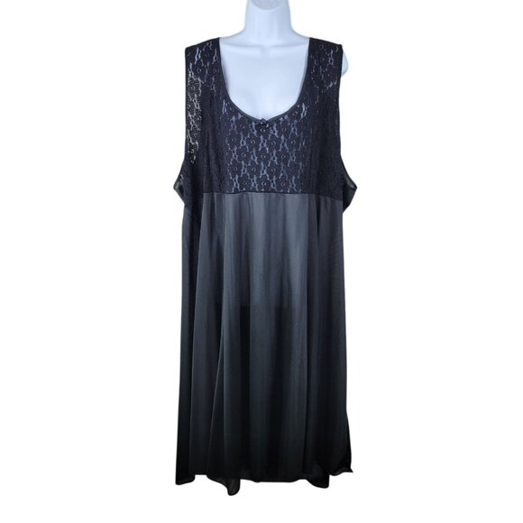 Vtg Sexy Nightgown Slip Plus 4X 5X Lingerie Dress Black Lace Long Midi Stretch - Picture 2 of 5